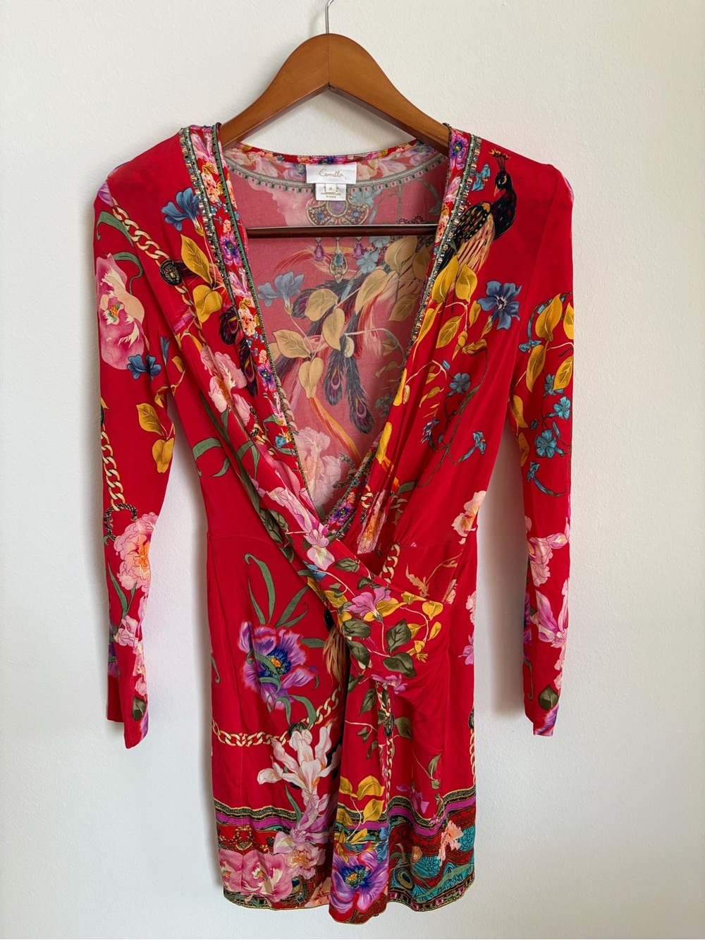Camilla Red Floral Long Sleeve Wrap Dress